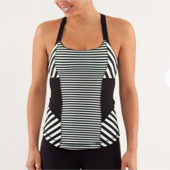 Lululemon Work it Out Green Black Striped Tank Top Women's Size 4 - Picture 1 of 9